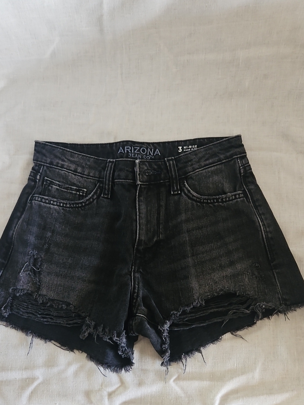 Arizona Jean Company High-Rise Black Distressed Denim Shorts